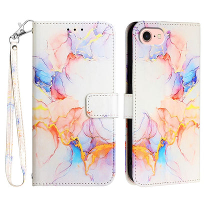 For iPhone 17e / 16e Case with Strap Marble Pattern Leather Phone Cover Card Holder