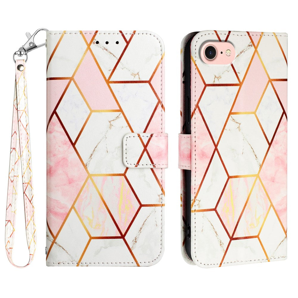 For iPhone 17e / 16e Case with Strap Marble Pattern Leather Phone Cover Card Holder
