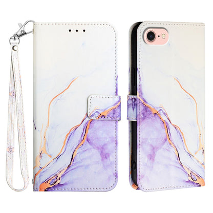 For iPhone 17e / 16e Case with Strap Marble Pattern Leather Phone Cover Card Holder