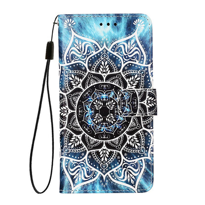 For iPhone 17e / 16e Leather Case with Strap and Card Holder Pattern Printing Phone Stand Cover