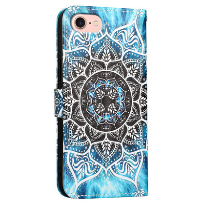 For iPhone 17e / 16e Leather Case with Strap and Card Holder Pattern Printing Phone Stand Cover