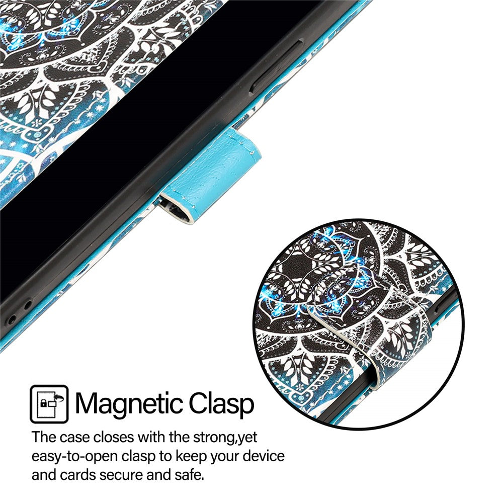 For iPhone 17e / 16e Leather Case with Strap and Card Holder Pattern Printing Phone Stand Cover