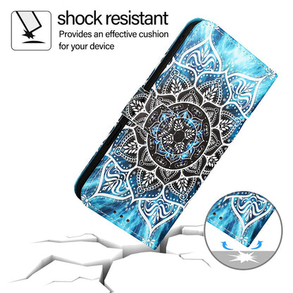 For iPhone 17e / 16e Leather Case with Strap and Card Holder Pattern Printing Phone Stand Cover