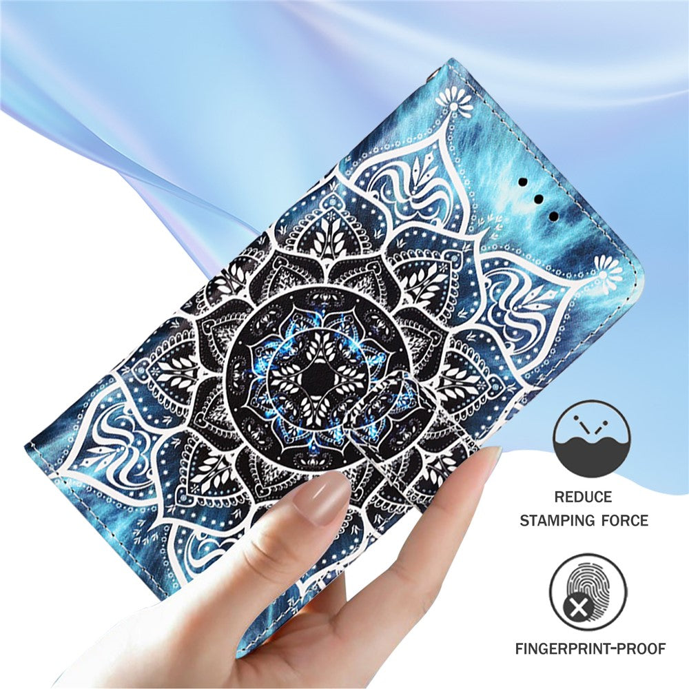 For iPhone 17e / 16e Leather Case with Strap and Card Holder Pattern Printing Phone Stand Cover