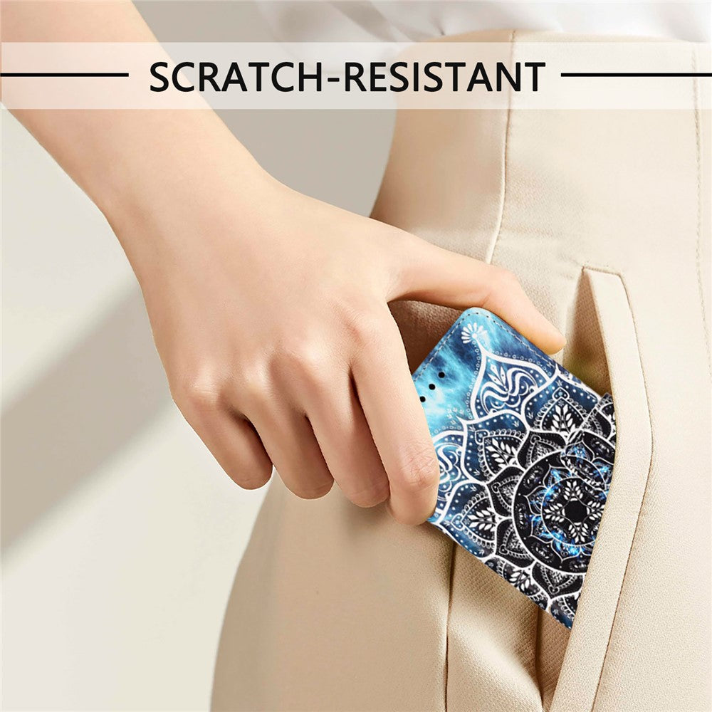 For iPhone 17e / 16e Leather Case with Strap and Card Holder Pattern Printing Phone Stand Cover
