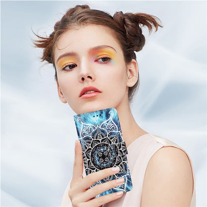 For iPhone 17e / 16e Leather Case with Strap and Card Holder Pattern Printing Phone Stand Cover