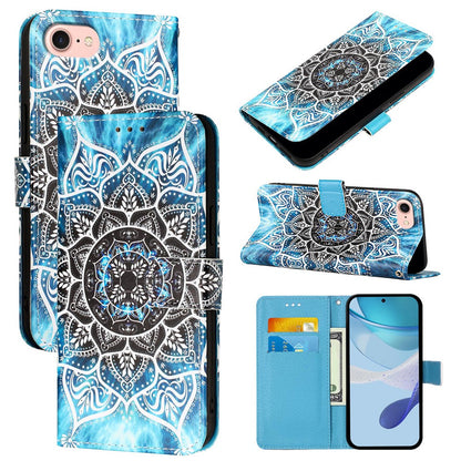 For iPhone 17e / 16e Leather Case with Strap and Card Holder Pattern Printing Phone Stand Cover