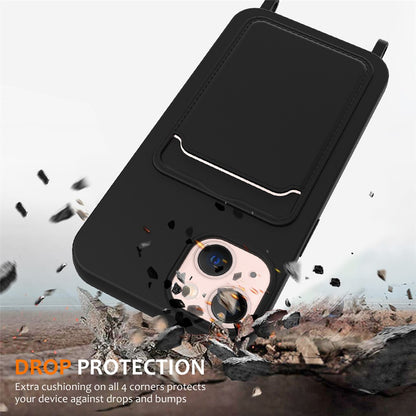 For iPhone 14 Plus Case with Lanyard Liquid Silicone Shockproof Phone Cover