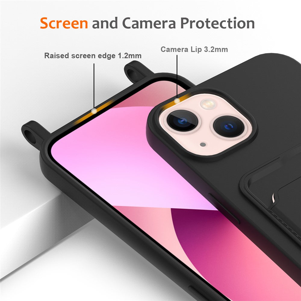 For iPhone 14 Plus Case with Lanyard Liquid Silicone Shockproof Phone Cover