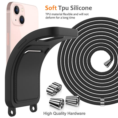 For iPhone 14 Plus Case with Lanyard Liquid Silicone Shockproof Phone Cover