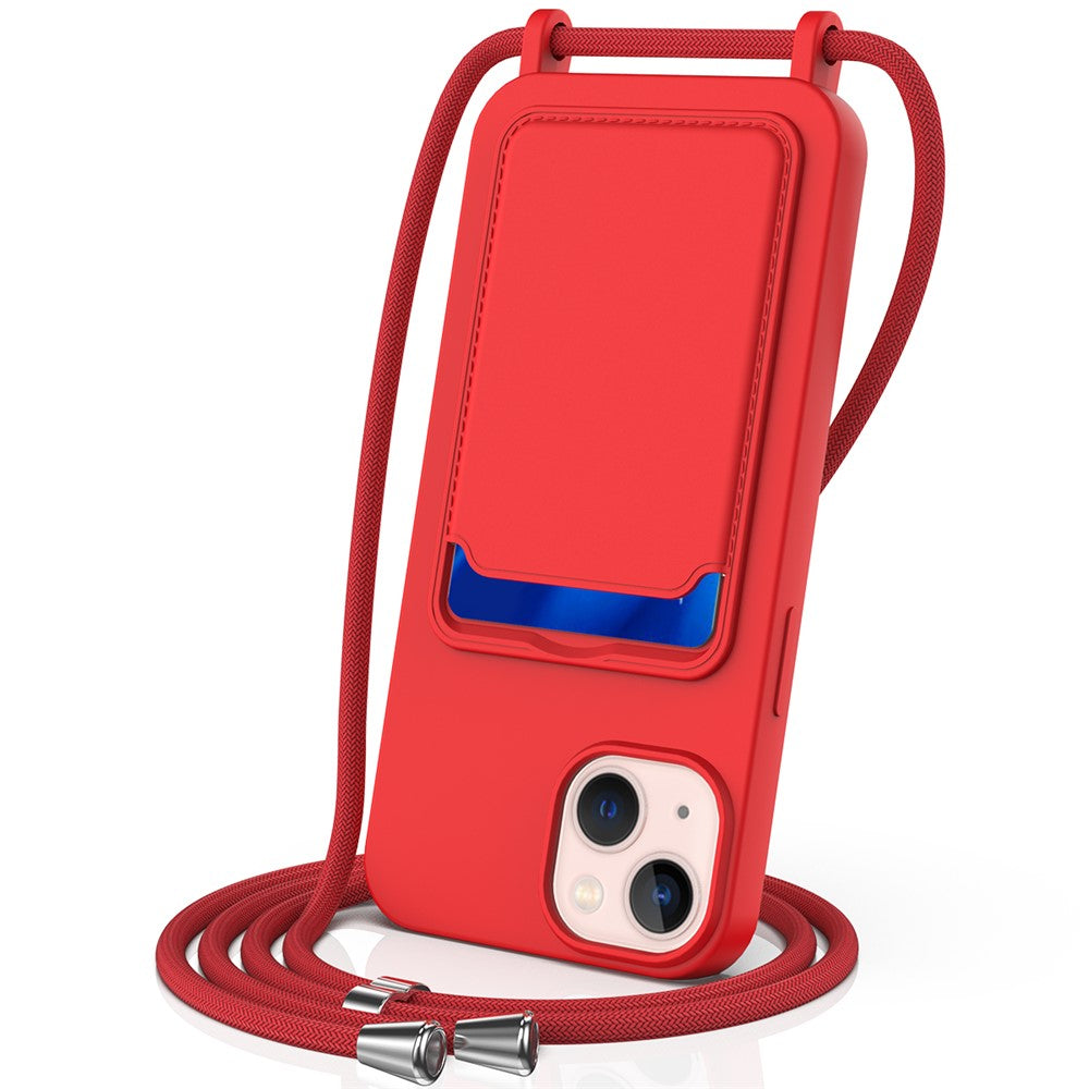 For iPhone 14 Plus Case with Lanyard Liquid Silicone Shockproof Phone Cover