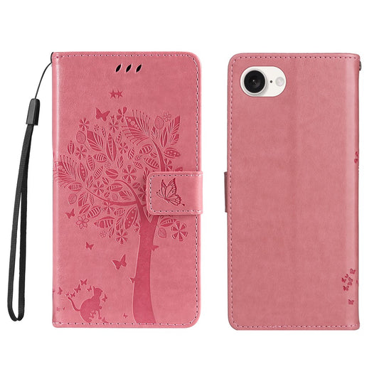 For iPhone 17e / 16e Phone Case with Stand Cat Tree Pattern Leather Wallet Mobile Cover