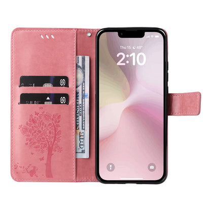 For iPhone 17e / 16e Phone Case with Stand Cat Tree Pattern Leather Wallet Mobile Cover