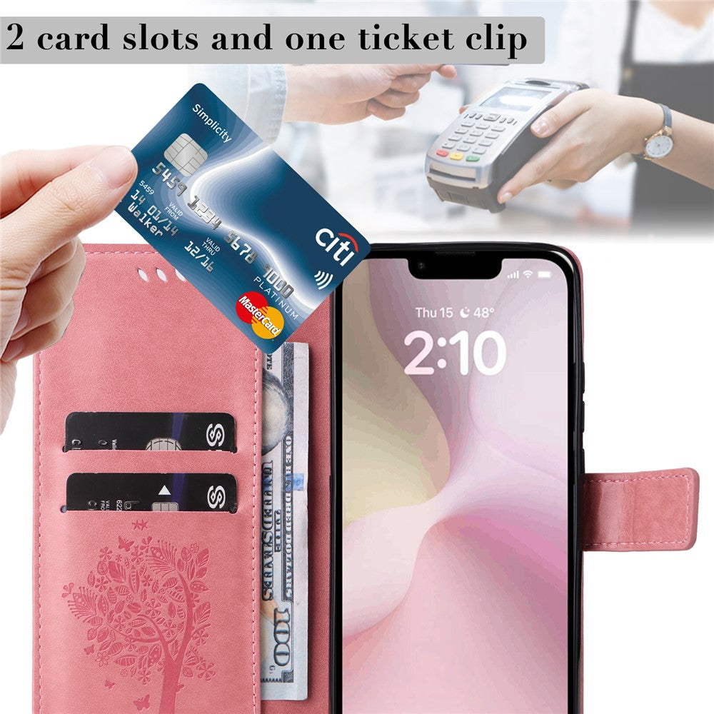 For iPhone 17e / 16e Phone Case with Stand Cat Tree Pattern Leather Wallet Mobile Cover