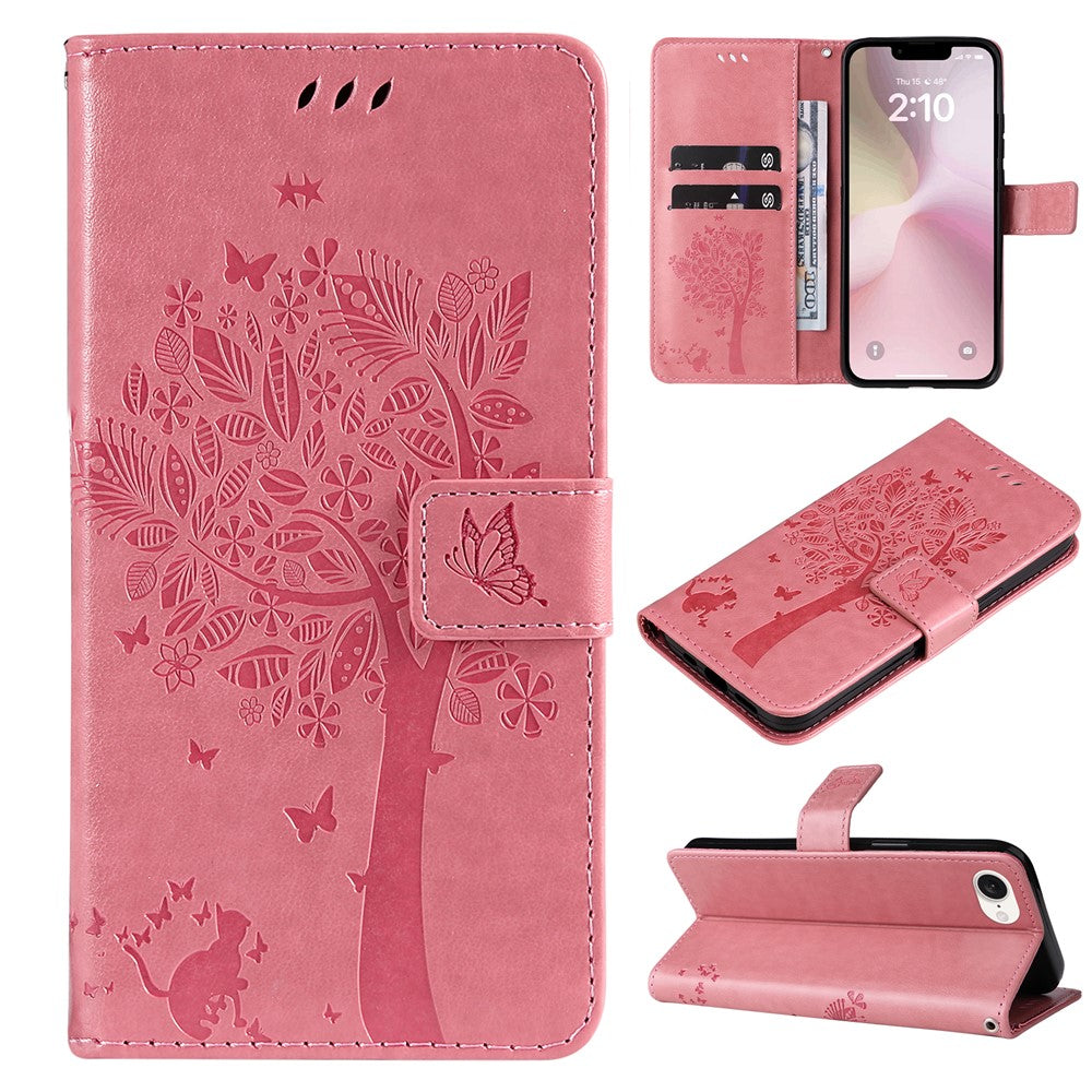 For iPhone 17e / 16e Phone Case with Stand Cat Tree Pattern Leather Wallet Mobile Cover
