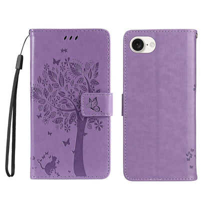 For iPhone 17e / 16e Phone Case with Stand Cat Tree Pattern Leather Wallet Mobile Cover
