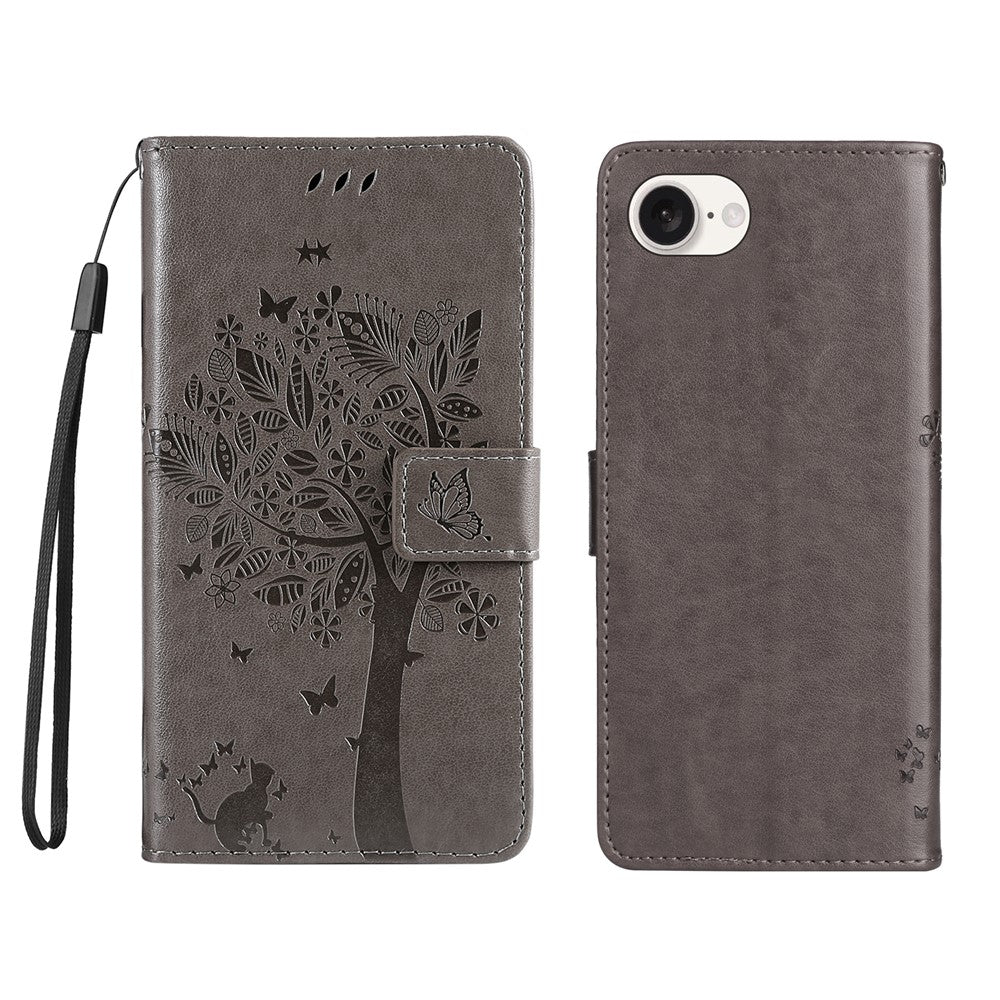 For iPhone 17e / 16e Phone Case with Stand Cat Tree Pattern Leather Wallet Mobile Cover