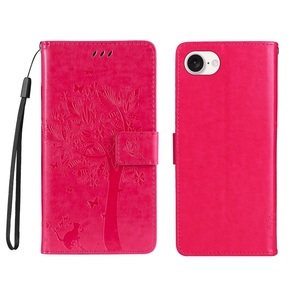 For iPhone 17e / 16e Phone Case with Stand Cat Tree Pattern Leather Wallet Mobile Cover