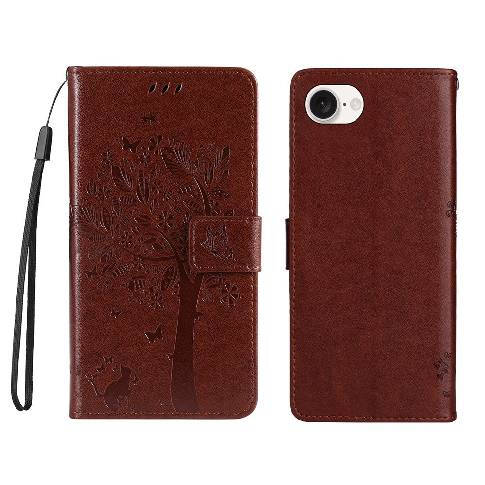 For iPhone 17e / 16e Phone Case with Stand Cat Tree Pattern Leather Wallet Mobile Cover
