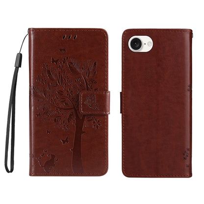 For iPhone 17e / 16e Phone Case with Stand Cat Tree Pattern Leather Wallet Mobile Cover