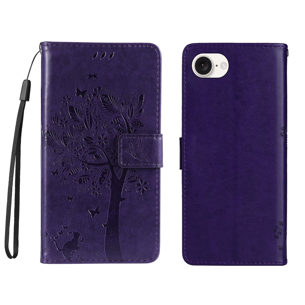 For iPhone 17e / 16e Phone Case with Stand Cat Tree Pattern Leather Wallet Mobile Cover