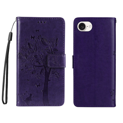 For iPhone 17e / 16e Phone Case with Stand Cat Tree Pattern Leather Wallet Mobile Cover