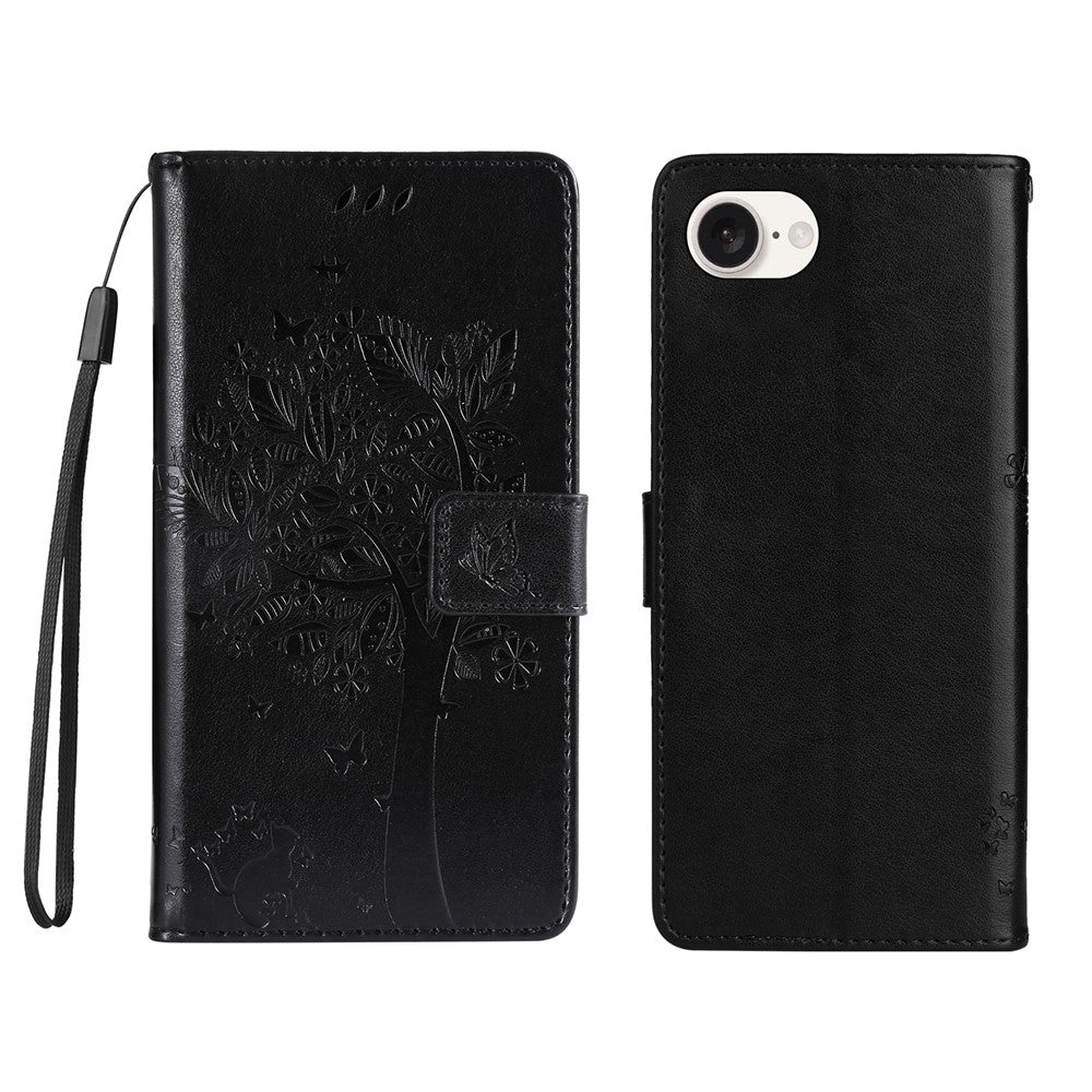 For iPhone 17e / 16e Phone Case with Stand Cat Tree Pattern Leather Wallet Mobile Cover