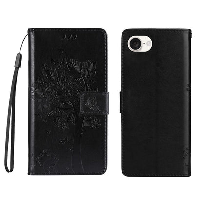 For iPhone 17e / 16e Phone Case with Stand Cat Tree Pattern Leather Wallet Mobile Cover