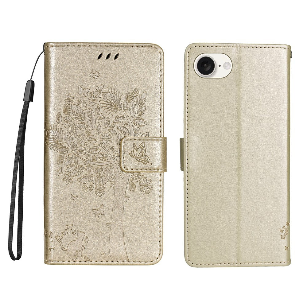 For iPhone 17e / 16e Phone Case with Stand Cat Tree Pattern Leather Wallet Mobile Cover