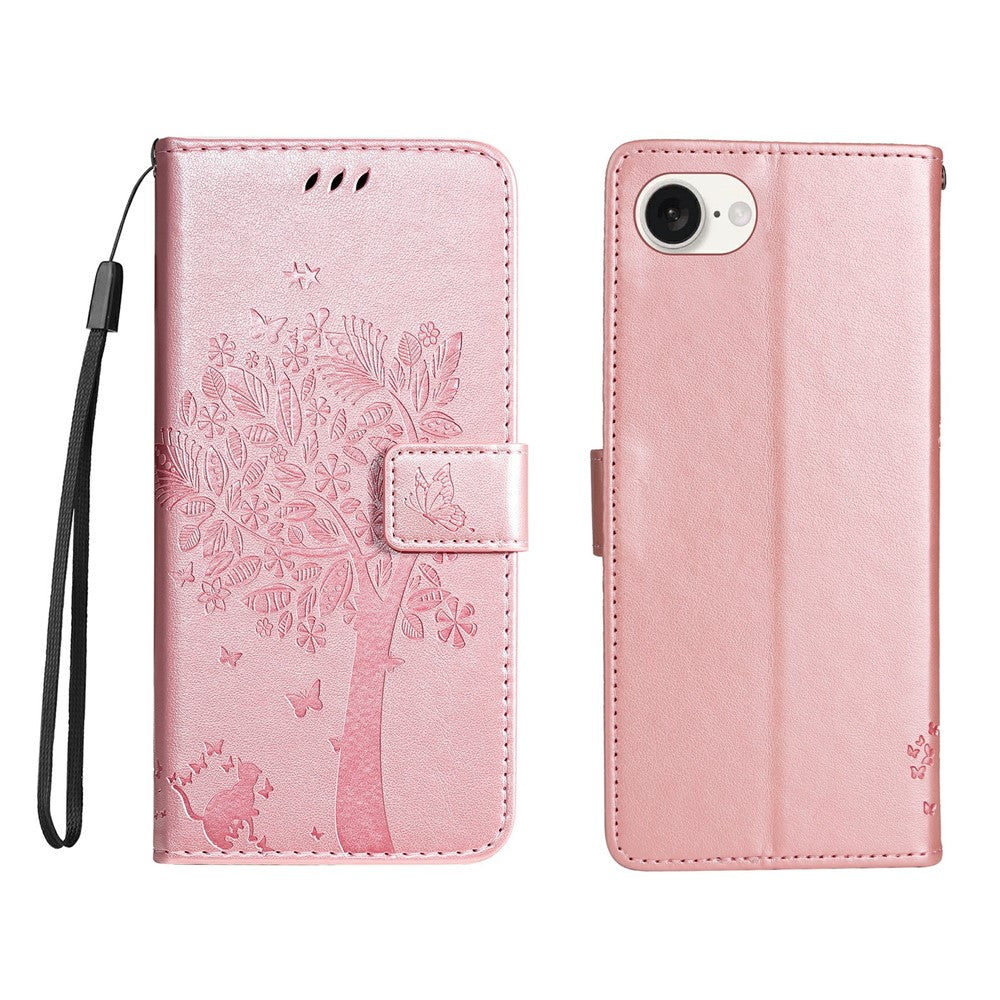 For iPhone 17e / 16e Phone Case with Stand Cat Tree Pattern Leather Wallet Mobile Cover