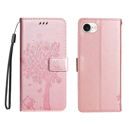 For iPhone 17e / 16e Phone Case with Stand Cat Tree Pattern Leather Wallet Mobile Cover