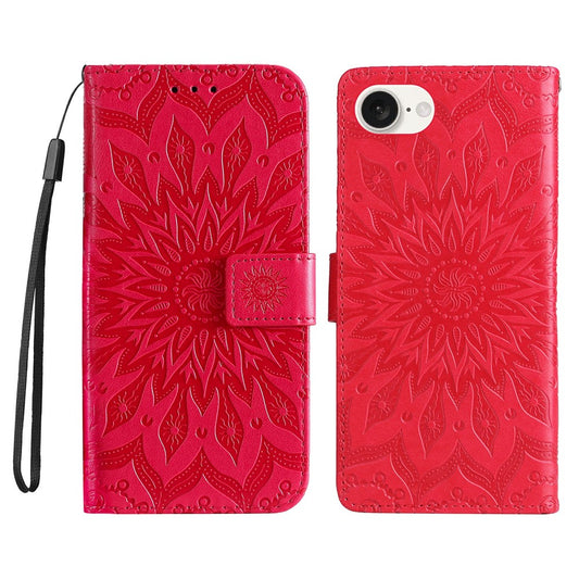 For iPhone 17e / 16e Phone Case Sunflower Imprinted Leather Wallet Stand Cover with Strap
