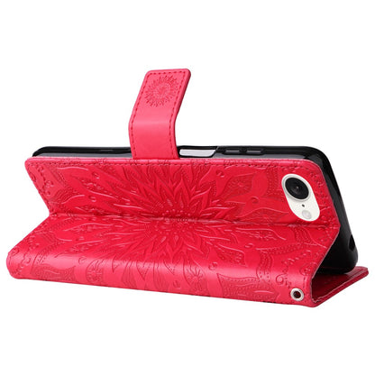 For iPhone 17e / 16e Phone Case Sunflower Imprinted Leather Wallet Stand Cover with Strap