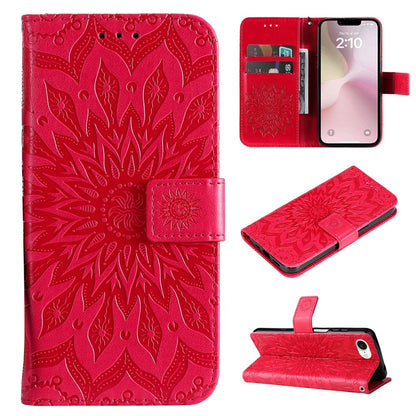 For iPhone 17e / 16e Phone Case Sunflower Imprinted Leather Wallet Stand Cover with Strap