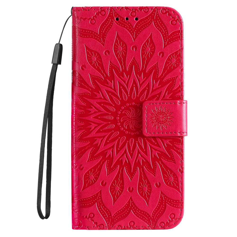 For iPhone 17e / 16e Phone Case Sunflower Imprinted Leather Wallet Stand Cover with Strap