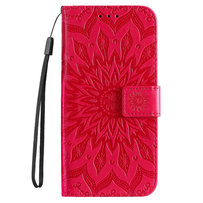 For iPhone 17e / 16e Phone Case Sunflower Imprinted Leather Wallet Stand Cover with Strap