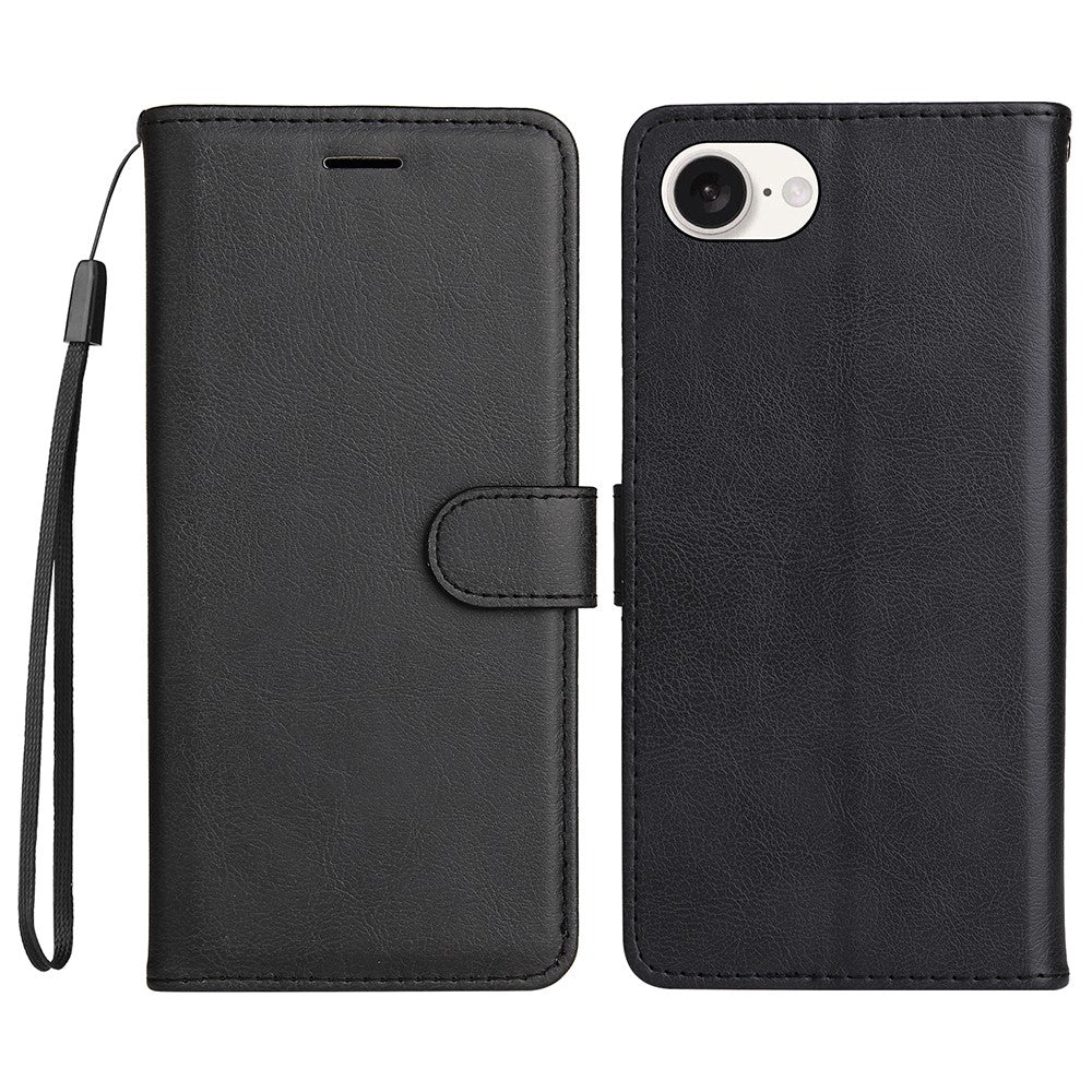 For iPhone 17e / 16e Case Solid Color Leather Mobile Cover Wallet Stand with Strap