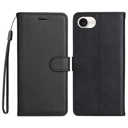 For iPhone 17e / 16e Case Solid Color Leather Mobile Cover Wallet Stand with Strap