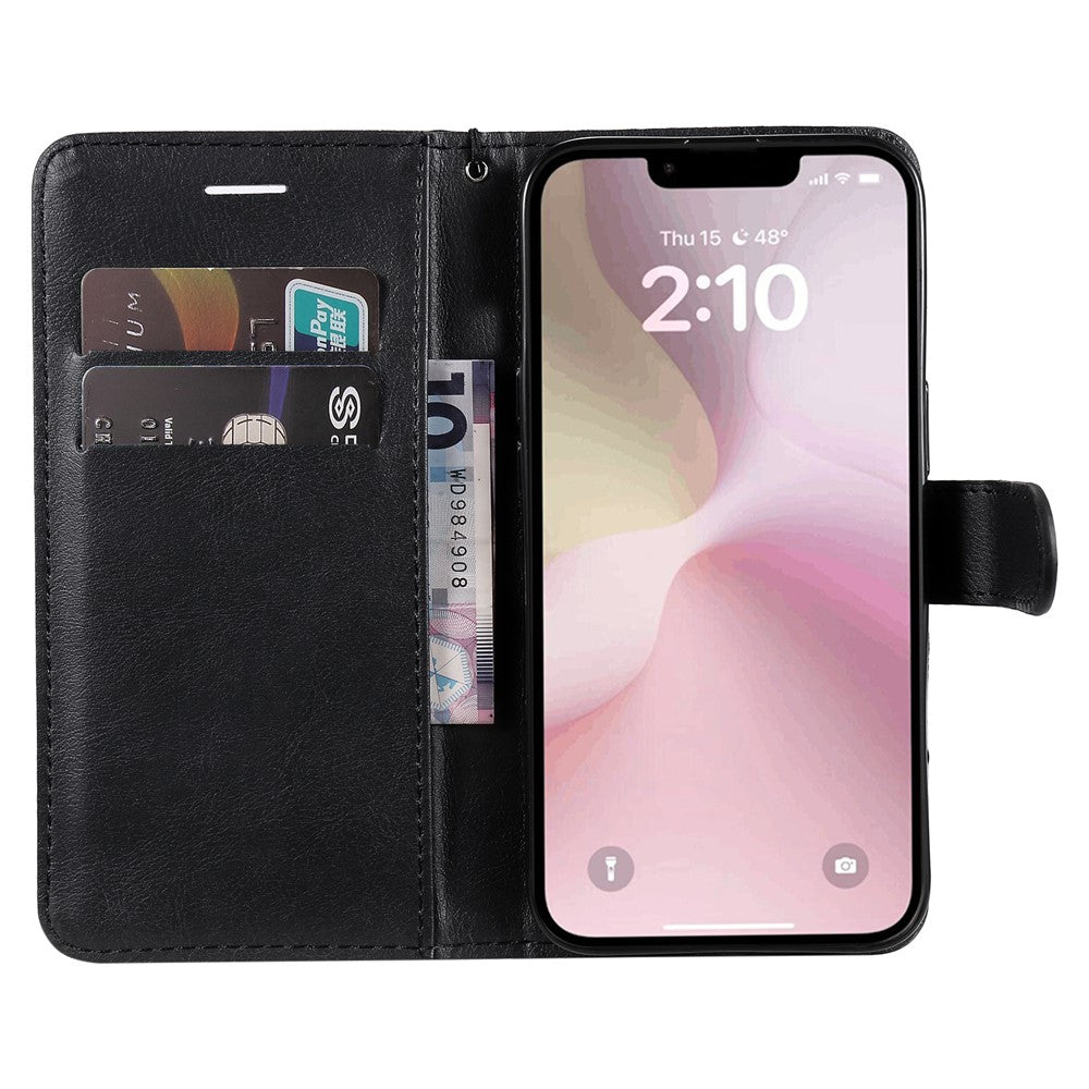 For iPhone 17e / 16e Case Solid Color Leather Mobile Cover Wallet Stand with Strap