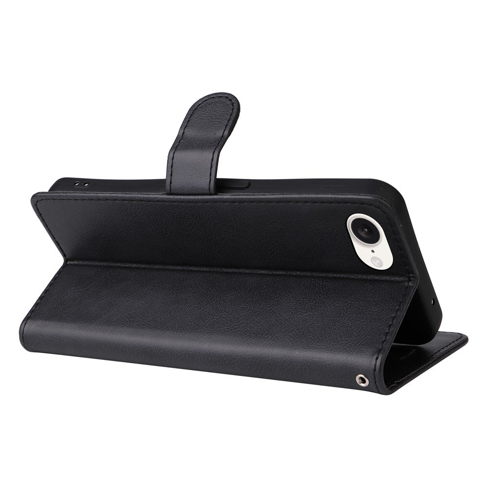 For iPhone 17e / 16e Case Solid Color Leather Mobile Cover Wallet Stand with Strap