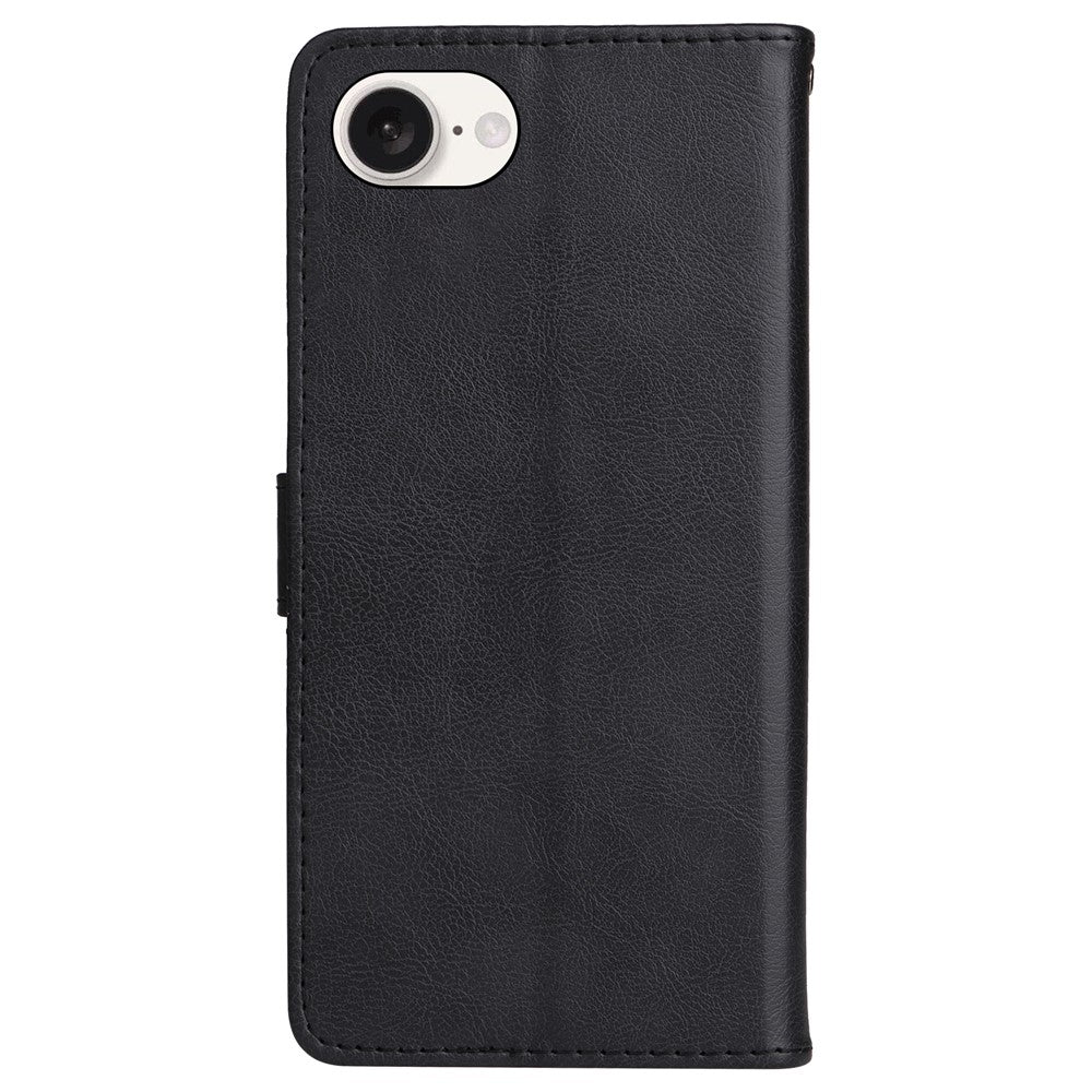For iPhone 17e / 16e Case Solid Color Leather Mobile Cover Wallet Stand with Strap