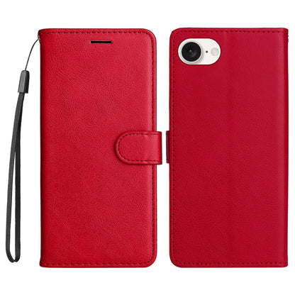 For iPhone 17e / 16e Case Solid Color Leather Mobile Cover Wallet Stand with Strap