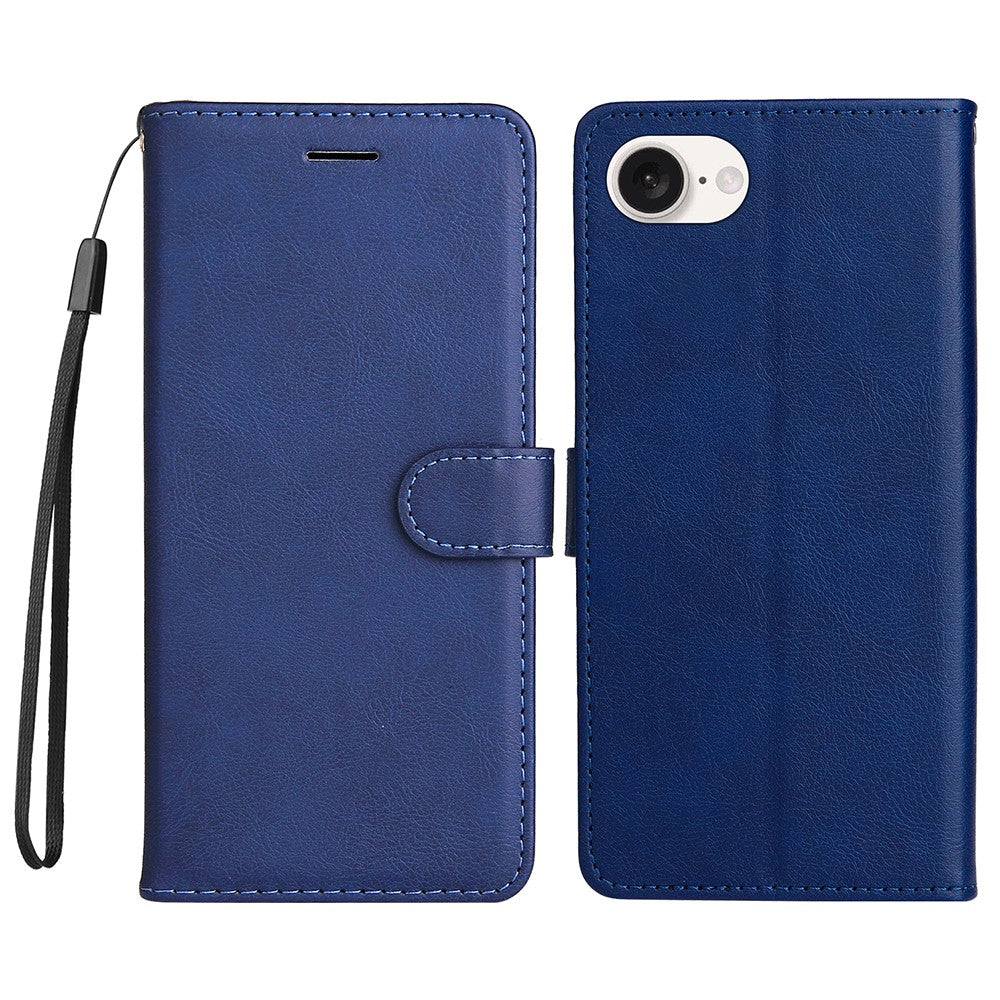 For iPhone 17e / 16e Case Solid Color Leather Mobile Cover Wallet Stand with Strap