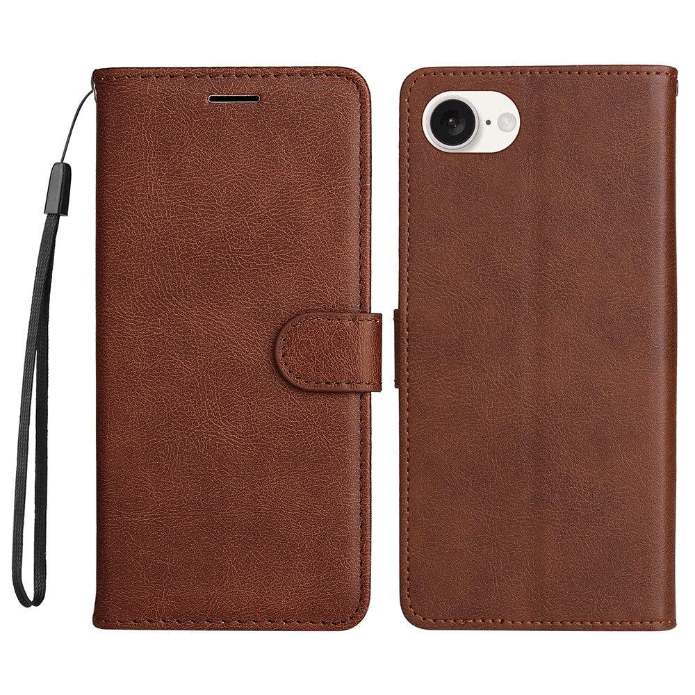 For iPhone 17e / 16e Case Solid Color Leather Mobile Cover Wallet Stand with Strap