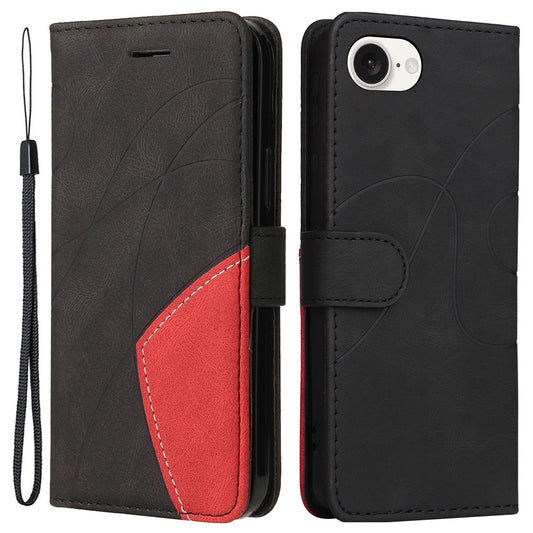 For iPhone 17e / 16e Leather Case Wallet Stand Color Splicing Phone Cover