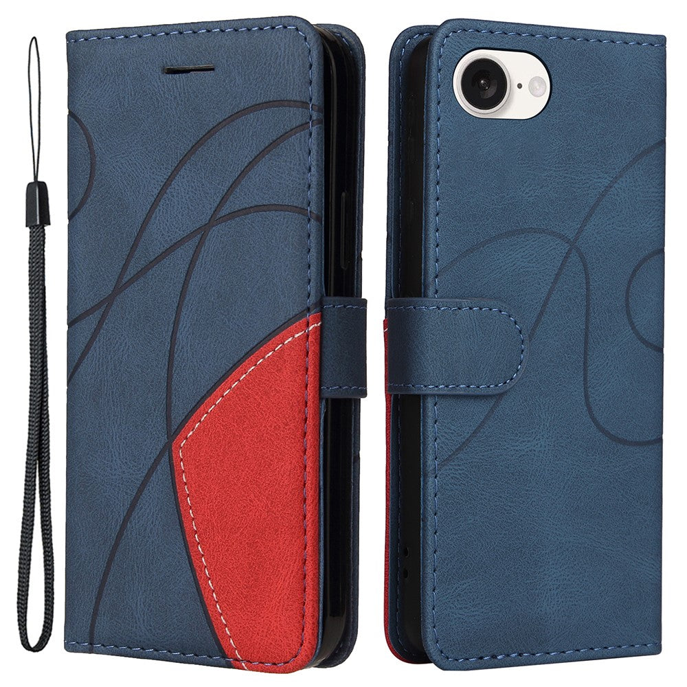For iPhone 17e / 16e Leather Case Wallet Stand Color Splicing Phone Cover