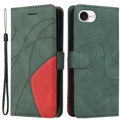 For iPhone 17e / 16e Leather Case Wallet Stand Color Splicing Phone Cover