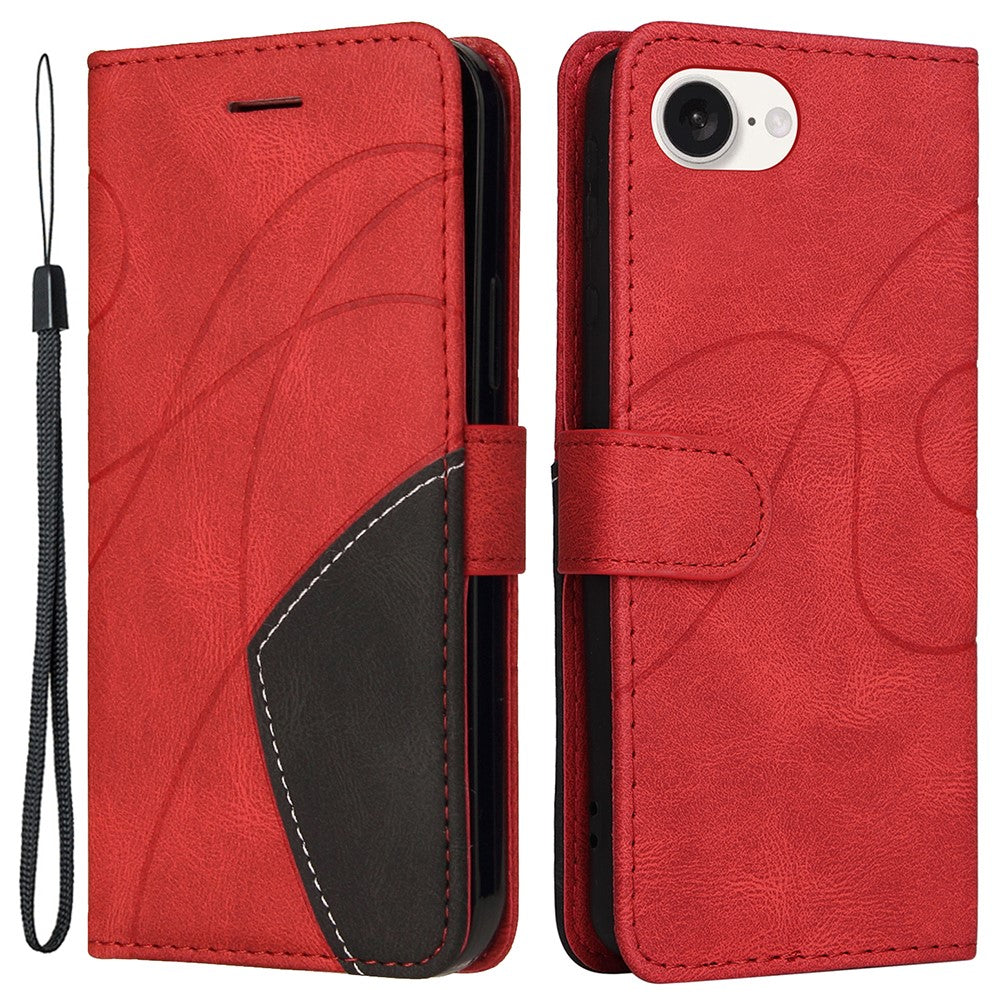 For iPhone 17e / 16e Leather Case Wallet Stand Color Splicing Phone Cover