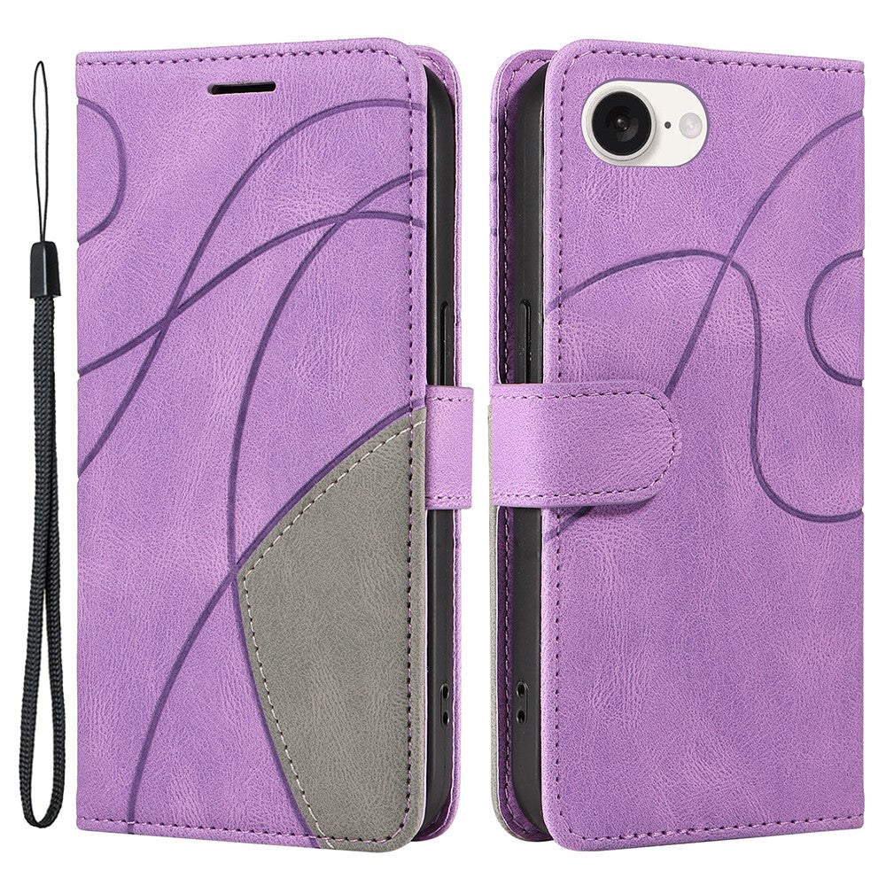 For iPhone 17e / 16e Leather Case Wallet Stand Color Splicing Phone Cover