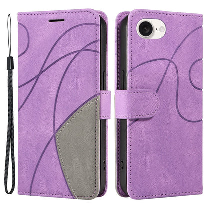 For iPhone 17e / 16e Leather Case Wallet Stand Color Splicing Phone Cover
